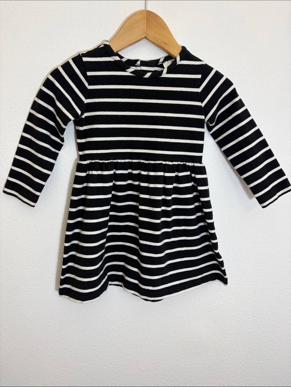 Hanna Andersson Striped Long-Sleeve Black White Gold Zipper Cotton Blend Dress